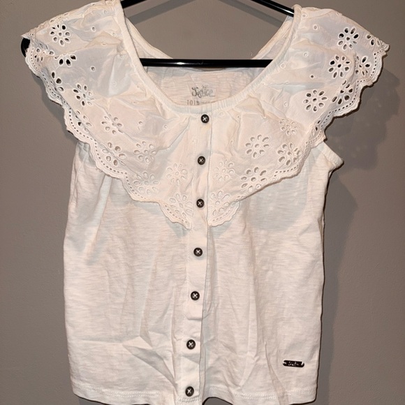 Justice White Eyelet Lace Ruffle Top Girls Size 10 Boho Cottagecore - Picture 2 of 7